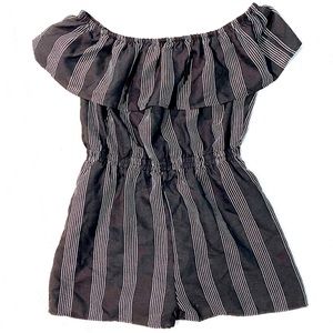 Lucca Off the Shoulder Ruffle Top Stripe Romper
